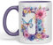 Vixar Letter J Mug, Floral Flowers Butterfly Alphabet Letter J Monogram Watercolour Ceramic Coloured Mug Cup for Tea Coffee Hot Brew 330ml 11Oz Gift (Purple)