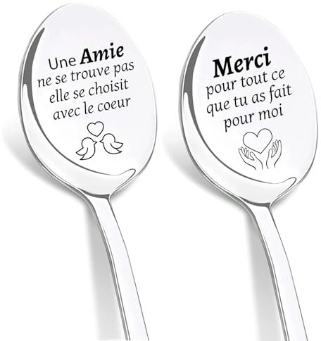 DIKARIYA Cadeau Meilleure Amie Femme, Cadeau pour Une Amie, 2 Pièces Cuillère à Café Acier Inoxydable, Cuillères Gravées au Laser, Cadeau Anniversaire pour Une Amie, Cadeau pour Femme Original Utile