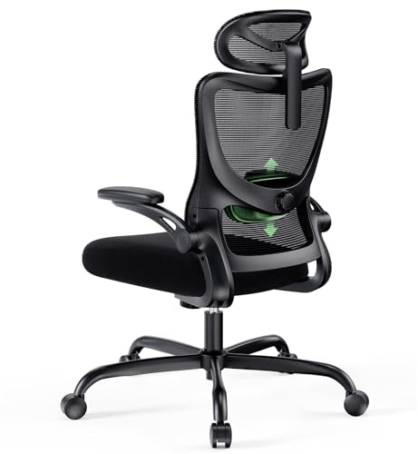 Marsail Ergonomischer Bürostuhl mit Kopfstütze, Netzstoff, Büro-Computer-Schreibtischstuhl mit verstellbarer Lendenwirbelstütze, Rollstuhl, Drehstuhl mit Rollen, 3D-Armlehnen