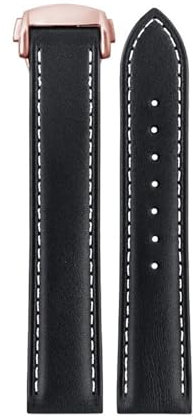 DKWOIS 19mm 20mm 21mm Italian Leather Strap Compatible With Omega Seamaster 300 150 Speedmaster 007 AT150 Brown Watchband Bracelet Deployant Clasp(B Black-rose gold,22mm)