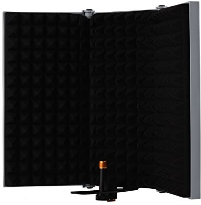 Solinder Microphone Isolation Shield 3-door Professional Studio Recording Microphone Isolation Shield Folding Pop Filter Microphone Wind Screen with High Density EVA Foam Sound Absorbing Recording Equ