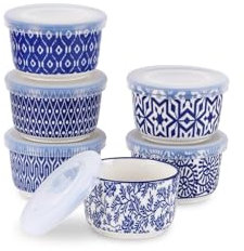 Selamica Ramekins with Lids 4 oz Oven Safe, Creme Brulee Ramekins Souffle Dishes with Covers, Stackable Ceramic Mini Ramekin Bowls Set for Dipping, Custard, Pudding, Baking, Set of 6, Vintage Blue