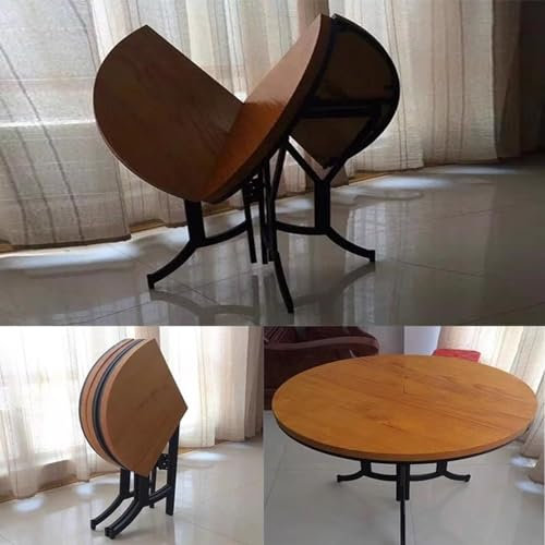 SmPinnaA Runder Klapptisch Zum Essen, Klapptisch Aus Massivholz Mit Metallbeinen, Platzsparender, Stabiler, Runder Banketttisch, Kein Zusammenbau Erforderlich,Diameter 100cm (39.4 inch)