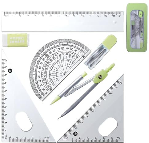 Janurium Protractor And Compass Set | Geometry Kit Set With Shatterproof Storage Box - Box of Protector Compass Kit for Class Supplies and School Students Learning