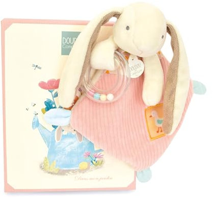 Doudou et Compagnie - LAPIN CIBOULETTE - Doudou Lapin Hochet Rose - Pour Enfants dès la Naissance - 21 cm - Avec Boîte Cadeau pour Offrir - Idée Cadeau Pour Filles et Garçons - DC4206