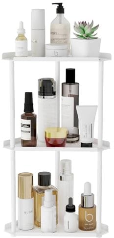Jesginboo 3 Tier Bathroom Corner Shelf Counter Organizer, Metal Vanity Trays Skincare Makeup Organiser Shelf Countertop Storage Rack Stand for Bathroom Dresser Kitchen Bedroom, White