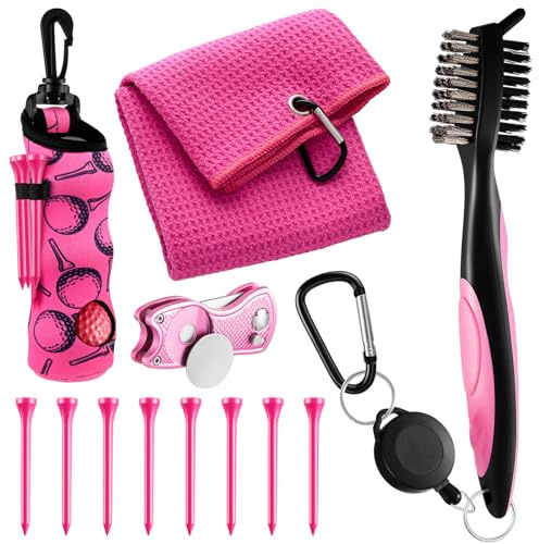 Liliful 12-teiliges Golfzubehör-Set inklusive Golfballtasche mit Haken, Handtuch, Tees, magnetischem Ballmarker, Pitchgabel-Reinigungsbürste für Damen und Herren, Geschenke