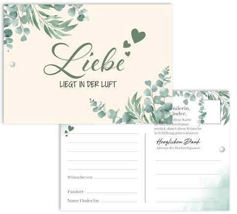 colortouch Ballonkarten Hochzeit, 50 Stück gelochte Ballonflugkarten als spaßiges Hochzeitsspiel, Postkarten für Luftballons, Extra Leicht Wunschkarten für lange Flugdauer, Gäste Wünsche, Boho Stil