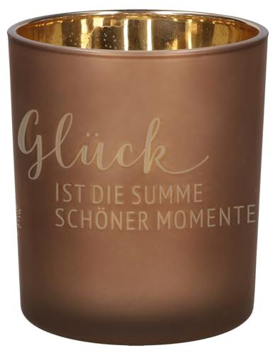 Butzon & Bercker Lichtmomente Windlicht 'Glück ist die Summe schöner Momente' – Teelichthalter aus Glas inkl. Geschenkverpackung – Geschenk für Geburtstag, Freundschaft & Dankeschön