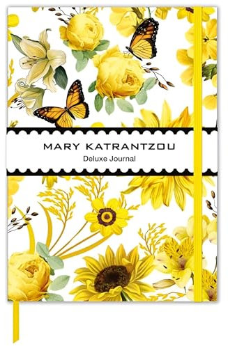 Museums & Galleries Hardcover Lined Deluxe Journal - Yellow Floral Design by Mary Katrantzou - 200 Pages - Elasticated Closure