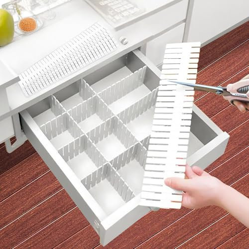 YUJUVI 20 Stück Schubladeneinteiler, Schubladenteiler, Schubladentrenner Verstellbar, Schubladen Ordnungssystem Weiß Trennwände, verstellbar für DIY Unterwäsche, Socken, Kosmetik, Schlafzimmer, Büro
