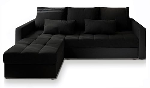 Masseno Ecksofa KOS PIK mit Schlaffunktion L-Form, Sofa mit Bettkasten, Wohnzimmersofa, Couch, Soffa, Bettsofa, Couchgarnitur- Schwarz, SAWANA 14 + MADRYT 9100