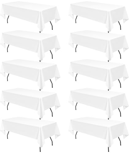 FXKS 10 Stück Tischdecke Weiß 153 x 260 cm,Rechteckige 6 FT Tischdeckes | Flecken- und Knitterfreie Waschbare Tischdecke aus Polyestergewebe für Hochzeiten,Feiern, Veranstaltungen und Restaurants