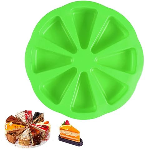 YXHZVON Silicone Baking Moulds, 8 Cavity Triangle Pizza Slice Quiche Mould, Non-Stick Cake Portioning Mold, for Scone Soap Chocolate Kitchen Bakeware, Green