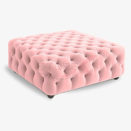 STOREX Diamond Tufted Ottoman Coffee Table – Velvet Upholstered Footstool Bench – Space-Saving & Oversized Sizes – Square Centerpiece for Living Room or Bedroom (Pink, Oversize)