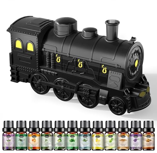 Hanolly 300ml Aroma Diffuser mit 12 x 5ml Ätherische Öle Set, USB Luftbefeuchter Aromatherapie Diffusor mit 7 Farbigem LED Licht, 4 Timer, Fernbedienung