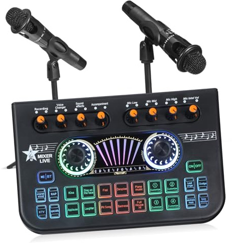 Podcast Mixer E300 mit Zwei Mikrofonen und X3 Soundkarte Satz | Schwarz, Metall Kunststoff, 1 Satz, für Musikaufnahme und Streaming, Kompatibel mit Podcast Aufnahmegeräten