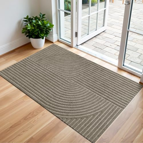 FEOMOS Schmutzfangmatte Innen Außen 90x150cm, Fussmatte haustür-Beige | Fußmatte Außen Innen, Rutschfeste, Fußabtreter Niedriges Profil, Türmatte Waschbar Langlebig für Flur, Balkon, Küche