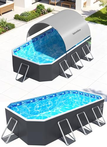 Foldable Pool with Canopy, Non Inflatable Pool, Large Foldable Swimming Pool for Adults Portable Pool, Large Collapsible Pool with Shade, Folding Hard Plastic Pool for Backyard(90x50x20)- Silver