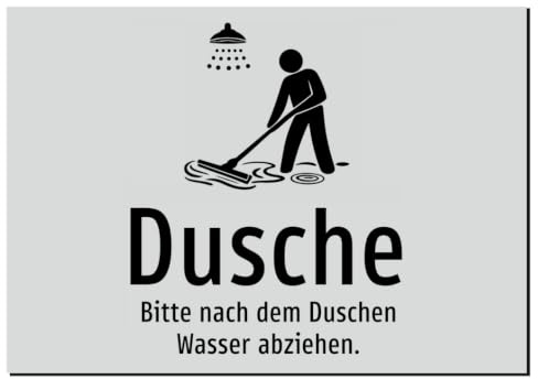 14205-DE-S-06 | Dusche - Bitte nach dem Duschen Wasser abziehen | Aluminiumschild A5, 210 x 148mm | mit Symbolgrafik und Text