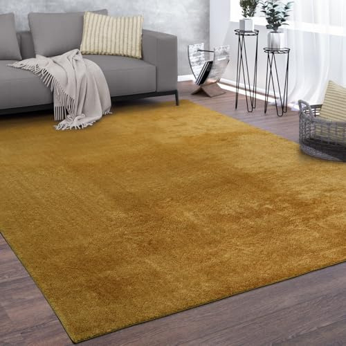 KADIMA DESIGN Teppich Kurzflor waschbar Unifarben Wohnzimmer schmutzabweisend Senf Läufer 80x150 100% Polyester Florhöhe: 10 mm pflegeleicht