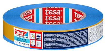 tesa Professional 4470 Doppelseitiges Präzisionskrepp (25m x 25mm) – Blaues Abdeckband für scharfe Farbkanten & individuelle Abdecklösungen – UV-beständig bis 26 Wochen – Innen & Außen