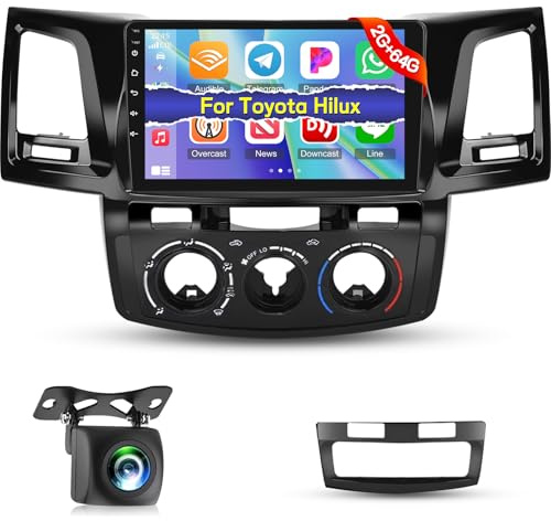 NHOPEEW 2G+64G Android Autoradio für Toyota Hilux 2005-2014 - Drahtlos Carplay & Android Auto - 9 Zoll Android Stereo mit WiFi EQ GPS Mirror Link FM RDS + AHD Rückfahrkamera&Mic