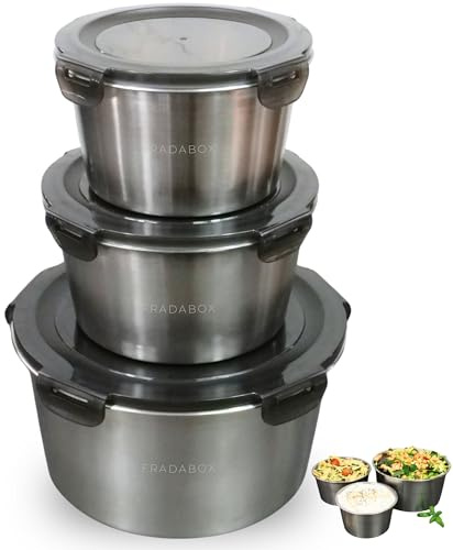 FRADABOX® Frischhaltedosen-Set „Sora“ 3900ml, Premium Edelstahl Behälter Rund, BPA-frei, 3er Vorratsdosen-Set für Meal-Prep, Bowl Lunchboxen, Lebensmittelbehälter Aufbewahrung spülmaschinengeeignet