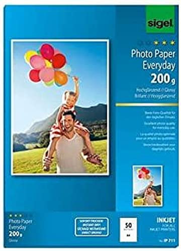 SIGEL IP711 InkJet Fotopapier A4, 50 Blatt, hochglänzend, weiß, 200 g , für hochwertige Fotografien
