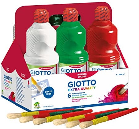 Giotto 534600 – Assortiment de 6 flacons de 1 Litre de Gouache prête à l'emploi qualité Extra