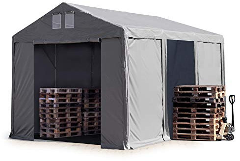 TOOLPORT Tente de Stockage 4x6 m entrepôt Hall de Stockage bâche PVC 850 N, Gris, 100% imperméable abri Porte zippée