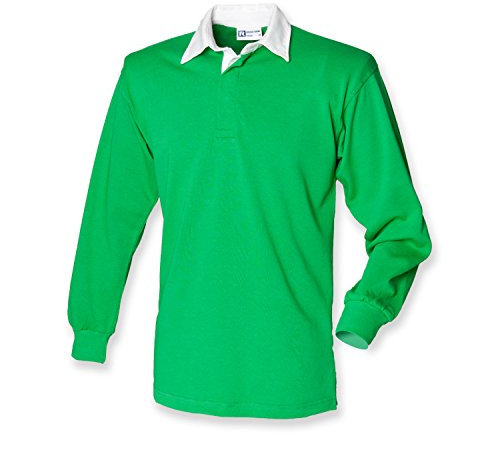 Front Row Langarm Classic Rugby Shirt, Grün/Weiß, Gr.XXXL