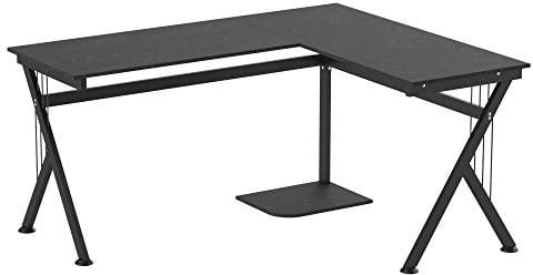 Mesa de PC Ordenador Tipo Escritorio para Despacho - Color Negro - MDF E1 y Hierro Recubierto en Polvo - 155x130x76cm
