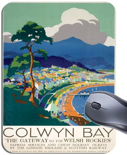 Funkyzilla Colwyn Bay Vintage Railway Poster Mouse Mat. LMS Wales Train Travel Mouse pad