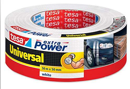 tesa extra Power Universal Gewebeband - 1 Rolle Gewebeverstärktes Ductape zum Reparieren, Befestigen, Bündeln, Verstärken oder Abdichten - Weiß - 50 m x 50 mm