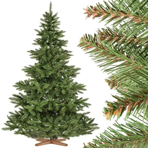 FAIRYTREES Weihnachtsbaum künstlich NORDMANNTANNE, grüner Stamm, Material PVC, inkl. Holzständer, 220cm