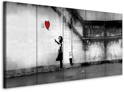 murando - Leinwandbild Banksy 200x80, 200x80 cm, 5-teilig, Schlafzimmer | Hochwertige Leinwand, sofort aufhängbar, ideal fürs Wohn- oder Schlafzimmer, wasserfest und lichtecht, langlebig, stilvoll