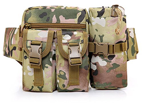 Dooppa Bumbag Portable Tactical Waist Bag with Water Bottle Pouch for Hiking Walking Cycling Climbing Fishing (Camo)