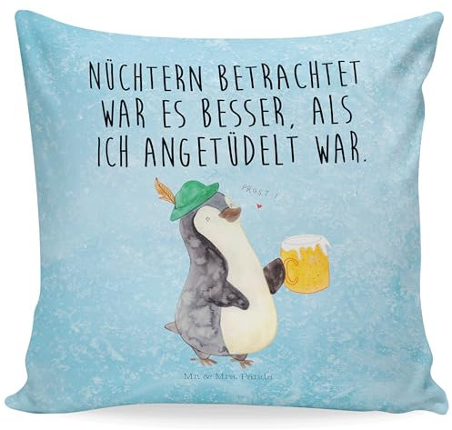 Mr. & Mrs. Panda Sitzkissen Pinguin Bier - Geschenk, Pinguine, Sofakissen, Kopfkissen 40x40, Oktoberfest, Sofakissen 40x40, Kissenhülle 40x40,