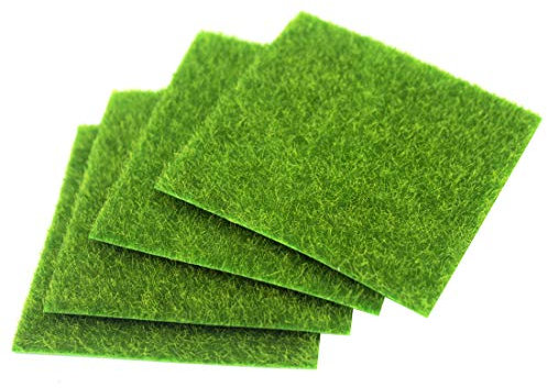 FineInno 4 Blätter Kunstrasen Rasenteppich Artificial Grass Rollrasen Synthetic Lawn Turf Carpet Moos Rasen Garten Landschaftsbau Bonsai Harz Dekoration 6x6inch (15x15cm) (12inch/30cm,4 Blätter)