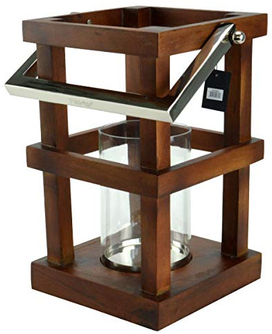 PTMD Windlicht Laterne Mangoholz Kerzenhalter Glaseinsatz Deko braun ca. 38cm