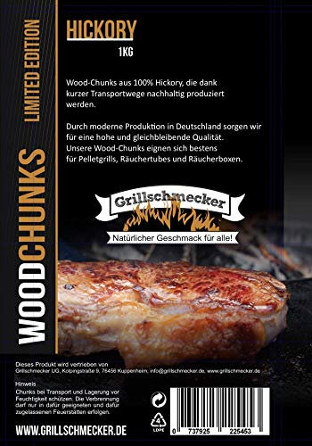 Grillschmecker Wood Chunks 1 kg Hickoryholz - Natürliches Holzaroma für Grill, Räuchertubes & Boxen -