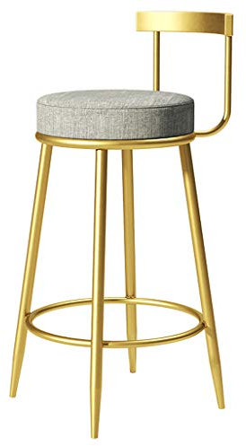 Modern Industrial Style Barhocker Textil Leinen/Gold Eisen Beine mit Rückenlehne und Fußstütze für Pub/Counter/Küche / 65cm, 75cm