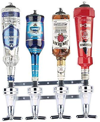 Wall Mounted 4 Bottle Stand Rack Barware Sets, Stable No Leakage 4 Bottle Spirits Dispenser Rack, Universal Common Size Optic Measuring Bottle Bracket Dispenser for Most Drinks like Whiskey Rum Brandy