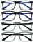 OPULIZE Ink Reading Glasses 4 Pack Large Rectangular Frame Black Transparent Grey Spring Hinges Scratch Resistant Mens Womens RRRR4-1177 +2.00