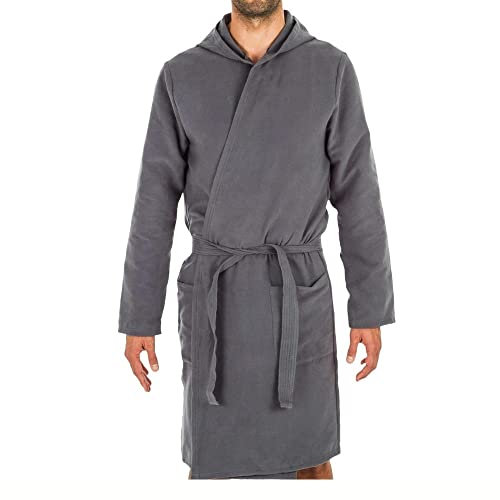 Intimitaly® Accappatoio Microfibra Uomo e Donna Unisex con Cappuccio Pratico Leggero E Confortevole (Grigio, X-Large, x_l)