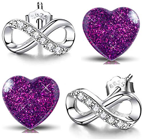Damen Mädchen Ohrringe 925 Sterling Silber Unendlichkeits Zeichen Symbol Ohrstecker Edelstahl (Infinity Herz K923+K296)