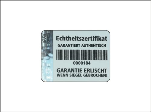 Holomarks 500 St. Echtheitszertifikat Etiketten mit Seriennummern und Hologramm, Siegel Aufkleber 32x24mm Certificate of Authenticity GERMAN TEXT