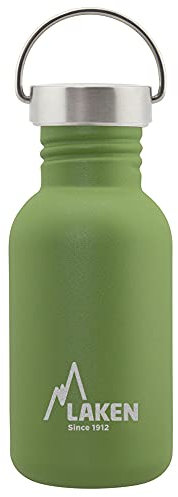 Laken Bottiglia d'acqua in acciaio inox (0,50 l - verde oliva) con tappo vintage - riutilizzabile e sostenibile per bambini e adulti: ideale per sport, scuola, caffè