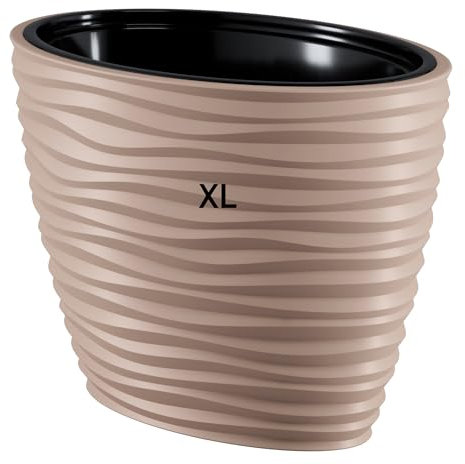 Pflanzkübel Oval mit Herausnehmbaren Einsatz Slim 3D Effekt Blumentopf (Taupe, XL)